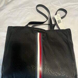 Tommy Hilfiger Black Tote with Signature Stripe